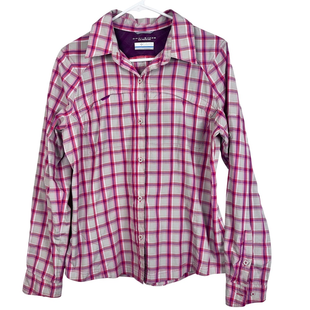 Columbia Omni Shade‎ Sun Protection Shirt Size L Plaid Outdoor Hiking (E650)